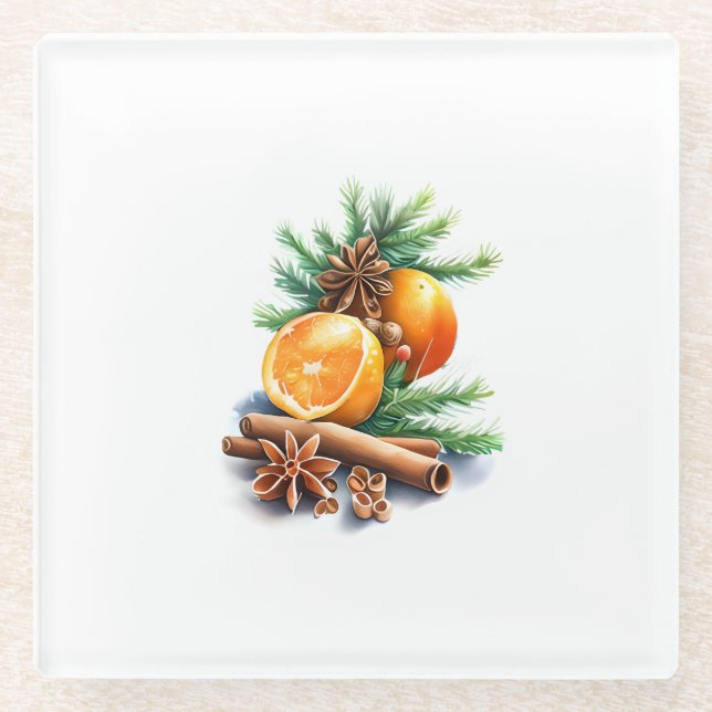 Orangen mit Cloves und Zimt neben Brünn Verlassen Glasuntersetzer (Vorderseite)