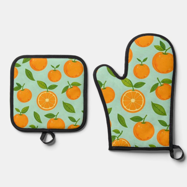 Orangen Ofenhandschuh & Topflappen-Set (Vorderseite)