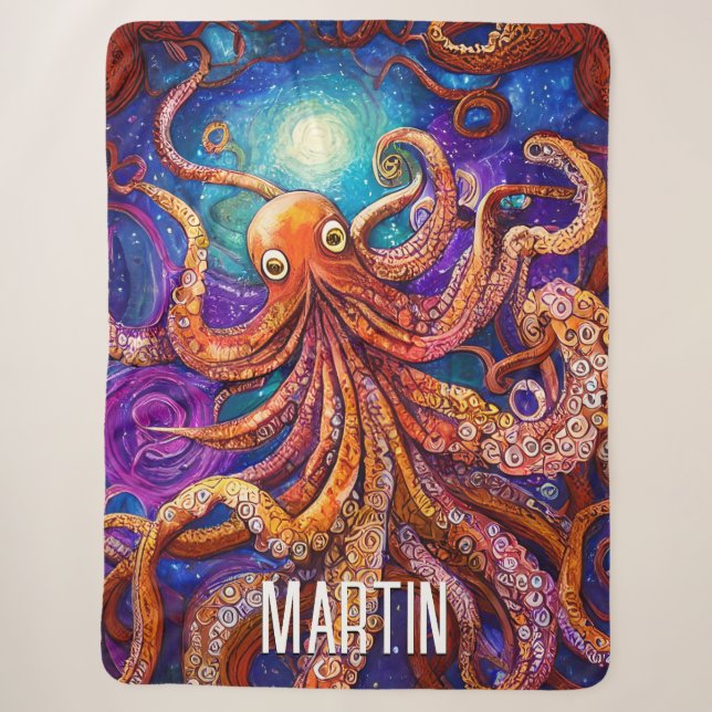 Orangen-Oktopus | Vollmond mit Personalisiertem Na Sherpadecke (Vorderseite)