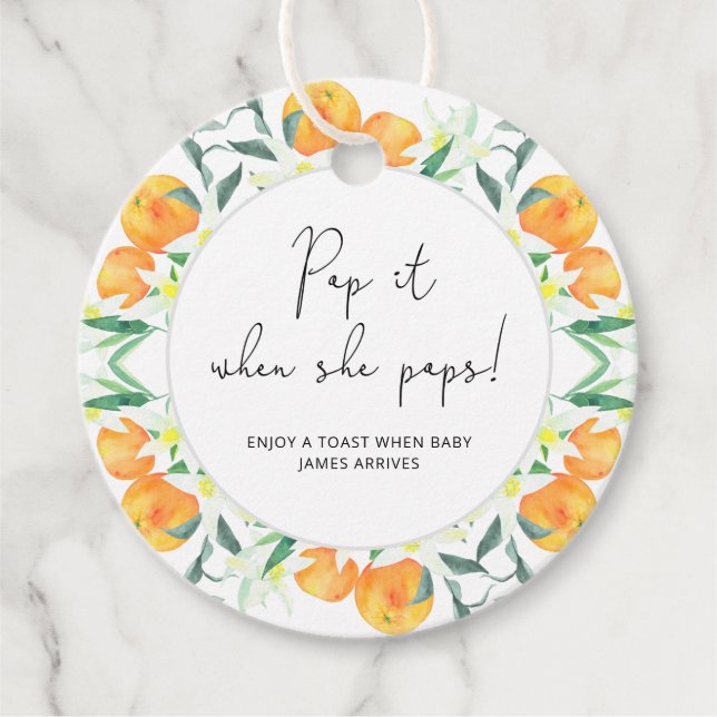 Orangen Pop es, wenn sie Pop Baby Dusche Geschenkanhänger (Vorderseite)