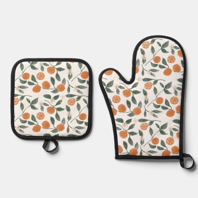 Orangen-Pot-Set Ofenhandschuh & Topflappen-Set (Vorderseite)
