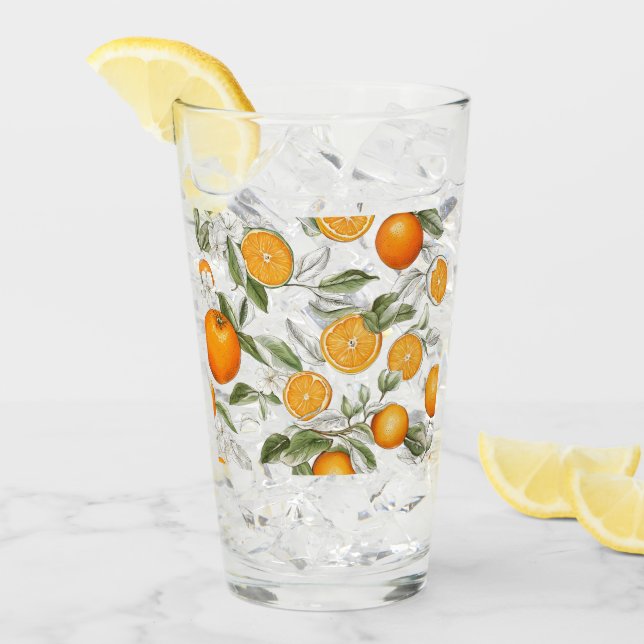 Orangen- und Blätter-Motiv Glas (Vorderseite Ice)