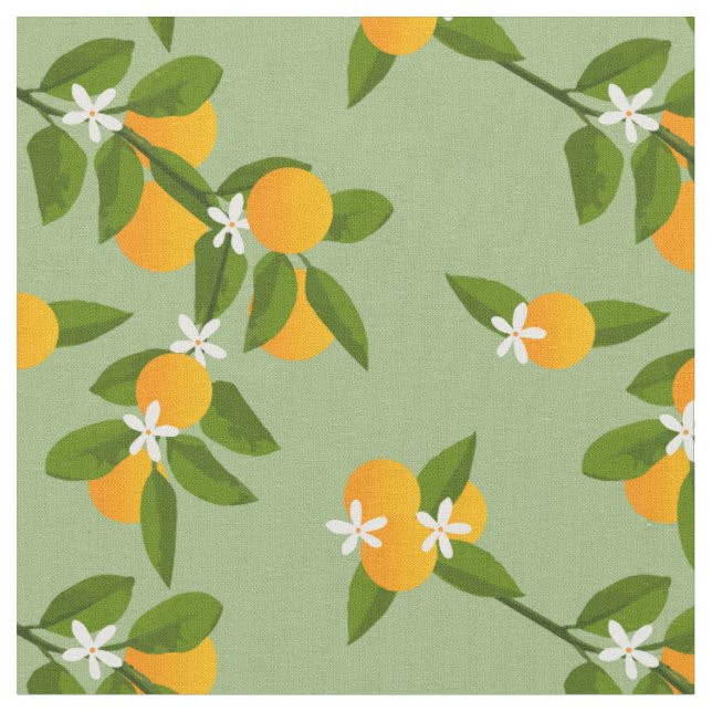 Orangen und Blätter Zitrusfrüchte Muster Stoff (Nahaufnahme)