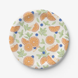 Orangen und Blaubeeren Fruchtmuster Pappteller