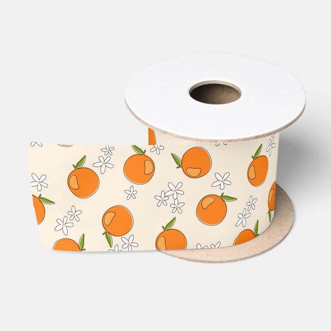Orangen- und Blume-Muster Satinband (Spule)