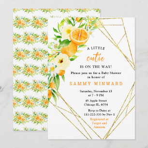 Orangen- und Blumen-Baby-Shower Einladung