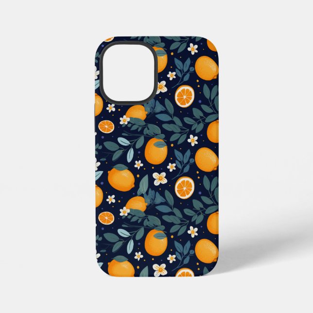 Orangen und Blumenmuster iPhone 12 Mini Hülle (Rückseite)
