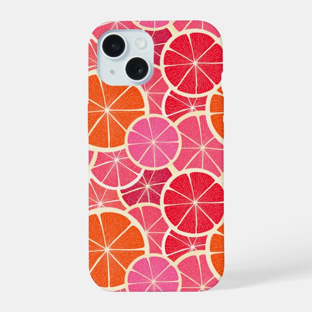 Orangen- und Grapefruit-Zitrusfruchtmuster iPhone 15 Hülle (Rückseite)