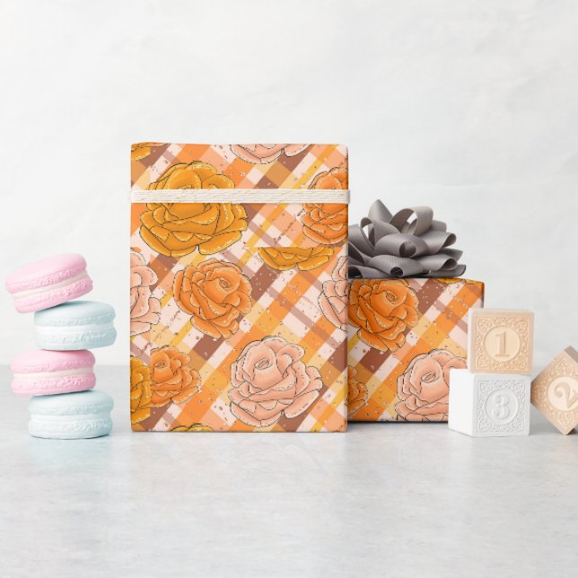 Orangen- und Rosenrosen Geschenkpapier (Babyparty)