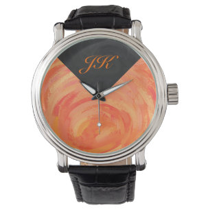 Orangen- und Schwarze Monogramm-Feuersee Armbanduhr