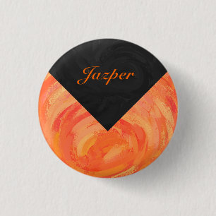 Orangen- und Schwarze Monogramm-Feuersee Button