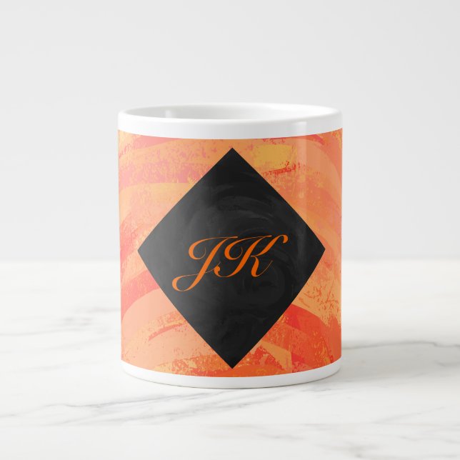 Orangen- und Schwarze Monogramm-Feuersee Jumbo-Tasse (Vorderseite)