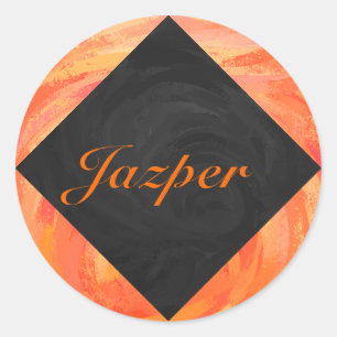 Orangen- und Schwarze Monogramm-Feuersee Runder Aufkleber