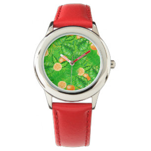 Orangen und tropische Blätter Armbanduhr