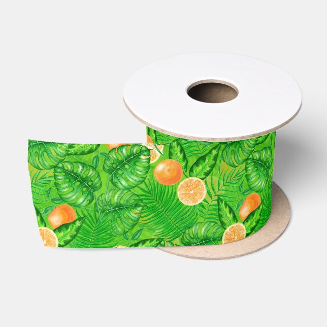 Orangen und tropische Blätter, Satinband (Spule)