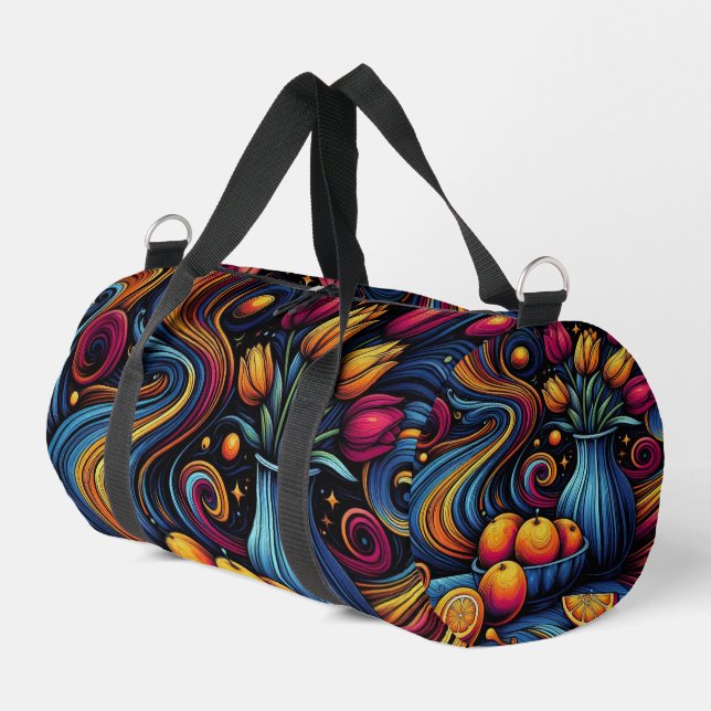 Orangen- und Tulpenfarben Duffle Bag (Linke Seite)