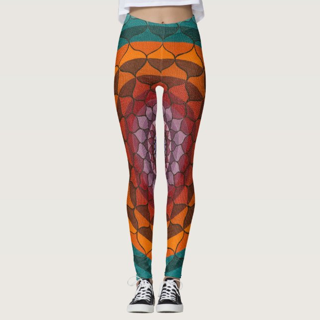 Orangen-und Türkis-Lotosmandala-Leggings Leggings (Vorderseite)