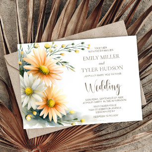 Orangen- und weiße Gänseblümchen-Hochzeit Einladung