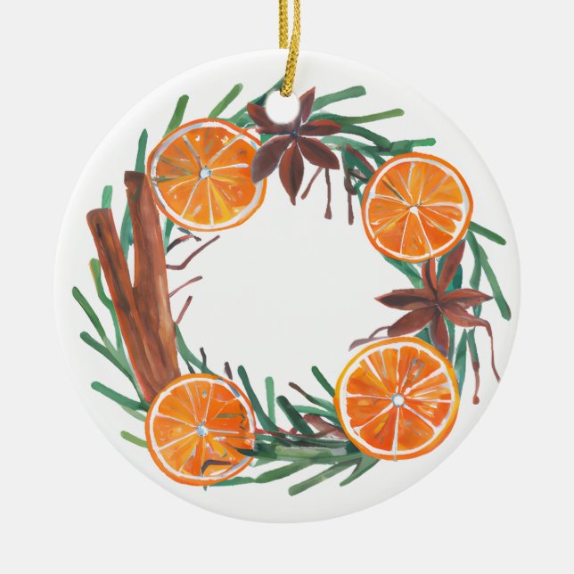 Orangen und Zimt Keramik Ornament (Vorne)