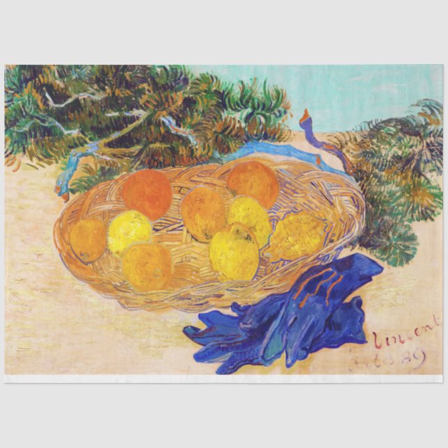 Orangen und Zitronen mit blauen Handschuhen, Van G Seidenpapier (Vorderseite)