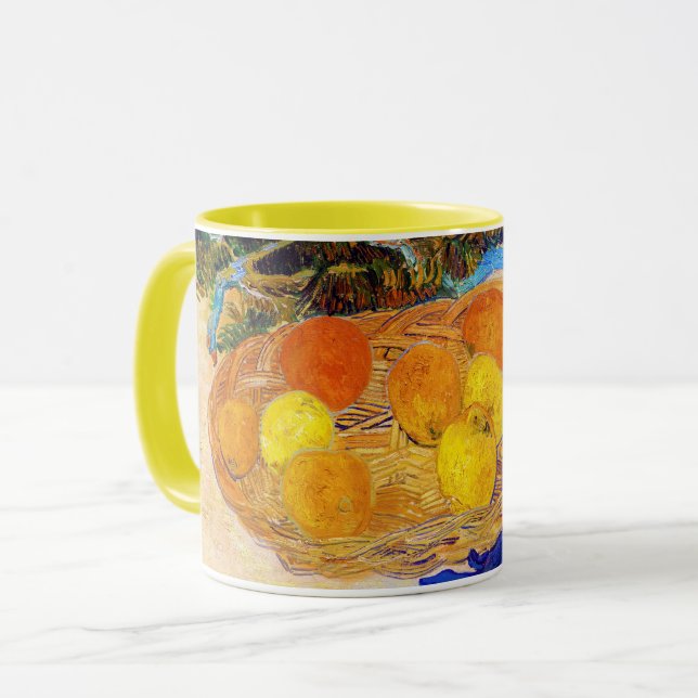 Orangen und Zitronen mit blauen Handschuhen, Van G Tasse (Vorderseite Links)