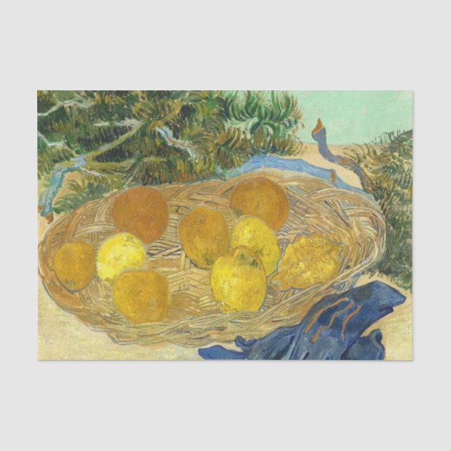 Orangen und Zitronen mit blauen Handschuhen von Va Seidenpapier (Vorderseite)