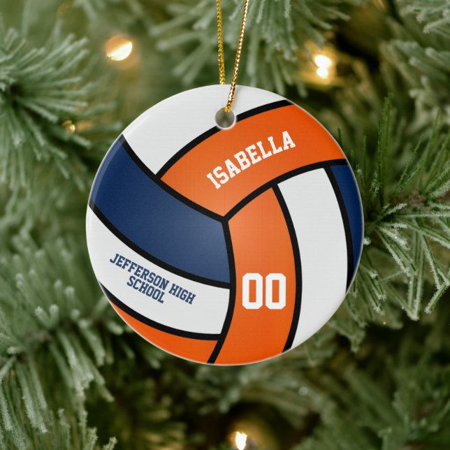 Orangen, Weiß und Blauer Volleyball Keramik Ornament (Baum)
