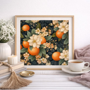 Orangen Weiße Blüten Botanisches Wohndekor Poster