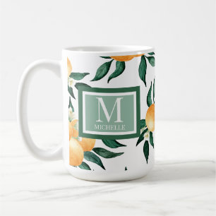 Orangen-Zitrus-Aquarell-Monogramm-Name Kaffeetasse