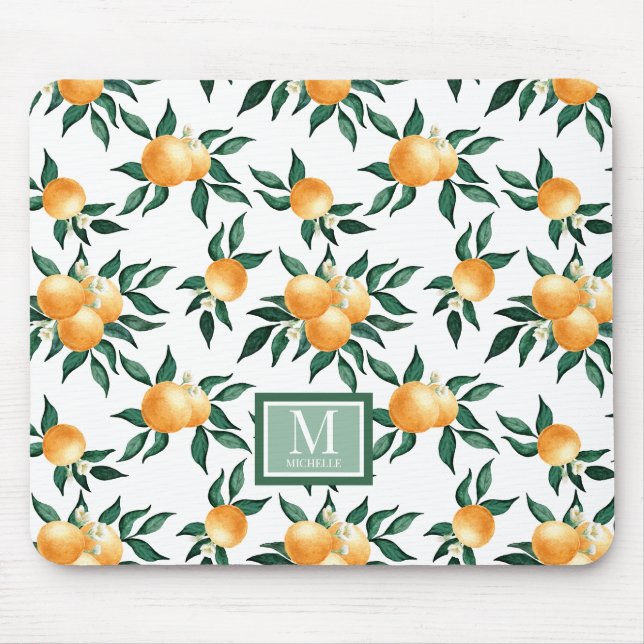 Orangen-Zitrus-Aquarell-Monogramm-Name  Mousepad (Vorne)