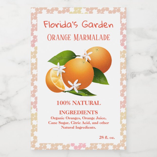 Orangen Zitrusfrüchte Blumenkonserven Lebensmitteletikett (Einzelnes Label)