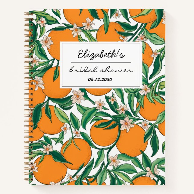 Orangen Zitrusfrüchte Blumenmuster Brautparty Notizbuch (Vorderseite)