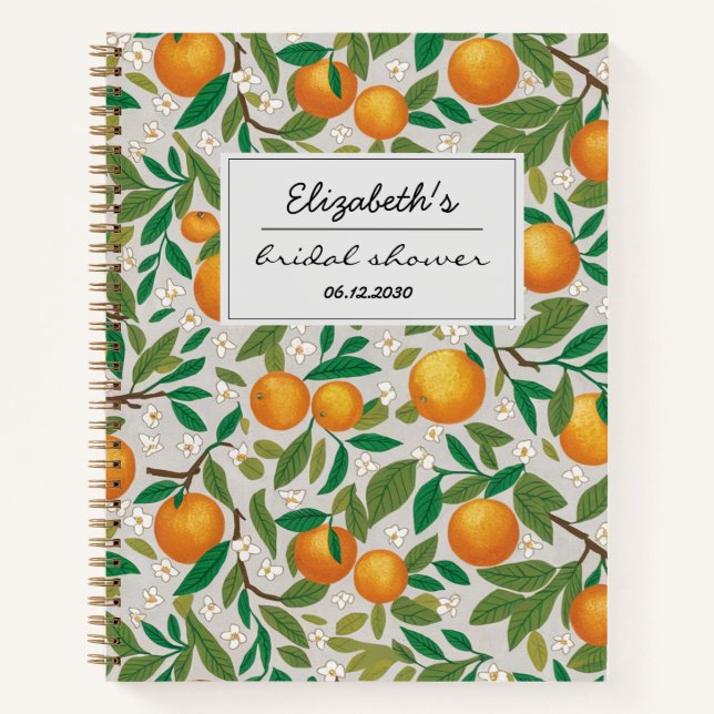 Orangen Zitrusfrüchte Blumenmuster Brautparty Notizbuch (Vorderseite)