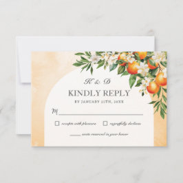 Orangen Zitrusfrüchte Grünpflanzen Orchard Hochzei RSVP Karte