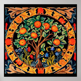 ORANGENBAUM MIT GRÜNEN BLÄTTERN, BLÜTEN POSTER