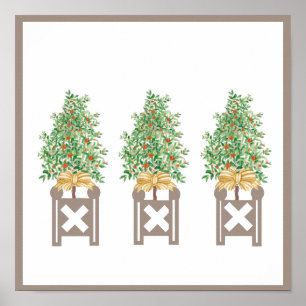 Orangenbaum-Topiarbeige Chinoiserie-Kunst druck  Poster