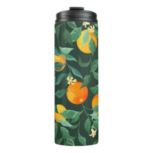 Orangenbäume, Äste mit Blume auf einem grünen Bach Thermosbecher