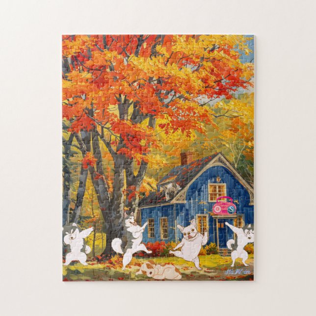 Orangenbaumhunde Hütten Sonnenuntergang (Vertikal)