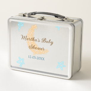 Orangenblaue Sterne Glitzer Babydusche Funkeln Metall Brotdose