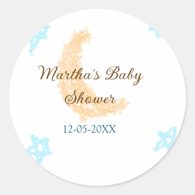 Orangenblaue Sterne Glitzer Babydusche Funkeln Runder Aufkleber (Vorderseite)