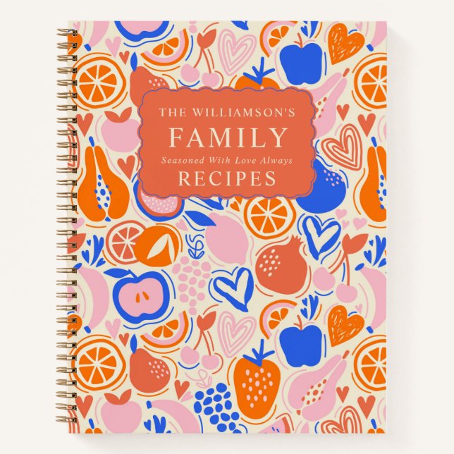 Orangenblauer Monogramm Obst Gemüse Rezepte Notizbuch (Vorderseite)