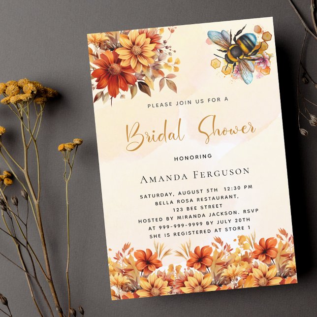 Orangenblumenblätter aus Bienen-Brautparty Einladungspostkarte (Von Creator hochgeladen)