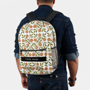 Orangenblüten, Blumenmuster, Boho, Ihr Name Bedruckter Rucksack