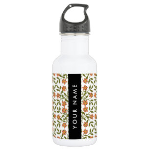 Orangenblüten, Blumenmuster, Boho, Ihr Name Edelstahlflasche