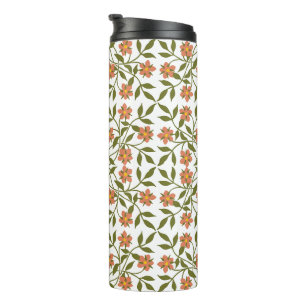 Orangenblüten, Blumenmuster, Grünpflanzen, Boho Thermosbecher