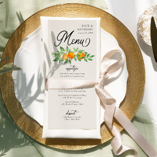 Orangenblüten-Dreigang-Citrus-Hochzeit Menükarte