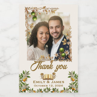 Orangenblüten-Foto-Hochzeitsgeschenk-Etikett Weinetikett