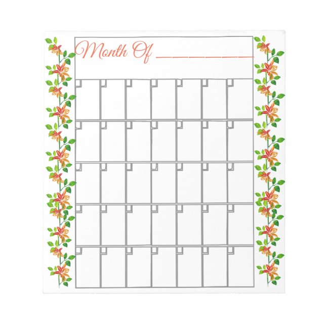 Orangenblüten-Monatskalender Notizblock (Vorderseite)