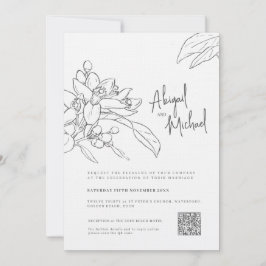 Orangenblütenskizze Mono Foto Hochzeit Einladung