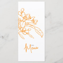 Orangenblütenskizze Orangefarbenes weißes Hochzeit Menükarte
